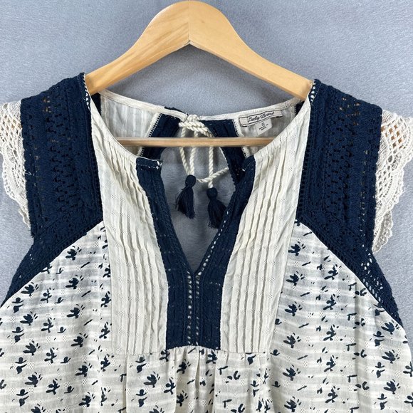 Lucky Brand Womens Peasant Tops S Cream Boho Flutter Sleeve Crochet Lace Boho - Picture 3 of 16